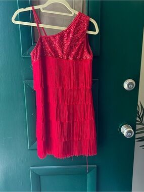 Daieia Red Sequin One-Shoulder Dress